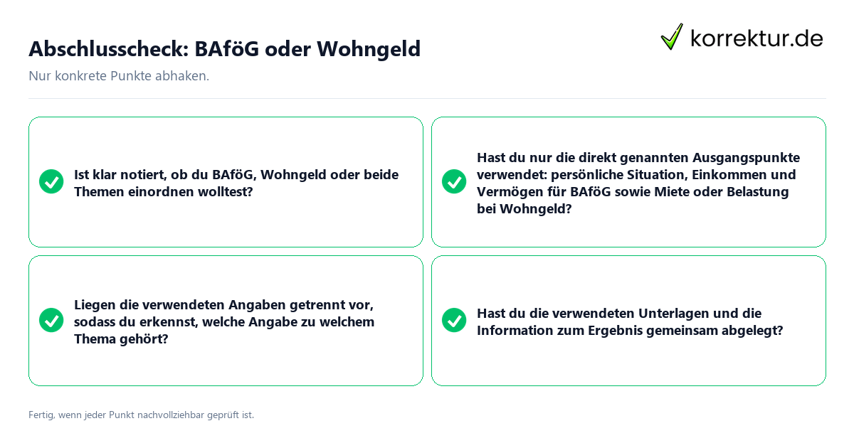 Abschlusscheck: BAföG oder Wohngeld Konkreter Abschlusscheck zu BAföG oder Wohngeld