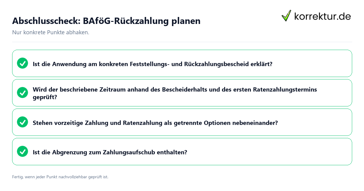 Abschlusscheck: BAföG-Rückzahlung planen Konkreter Abschlusscheck zu BAföG-Rückzahlung planen
