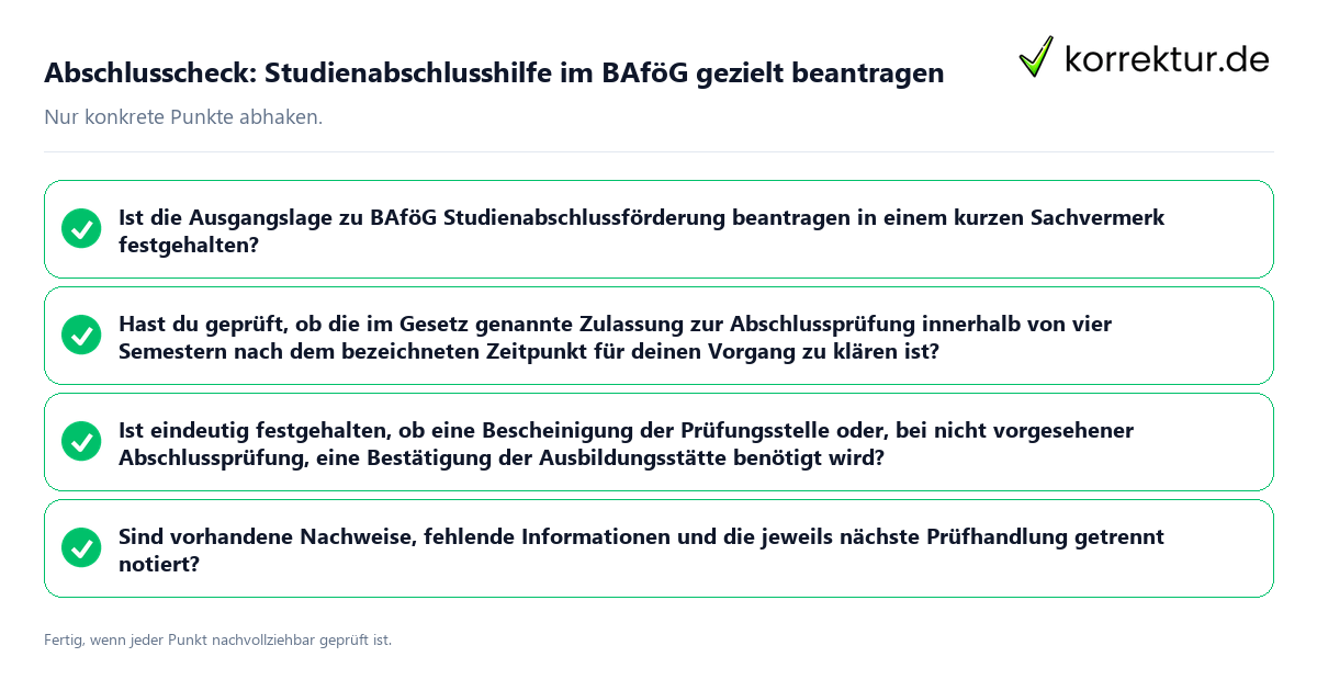 Abschlusscheck: Studienabschlusshilfe im BAföG gezielt beantragen Konkreter Abschlusscheck zu Studienabschlusshilfe im BAföG gezielt beantragen