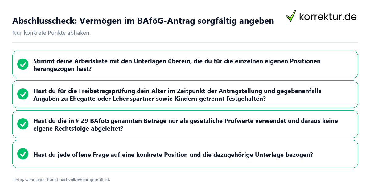 Abschlusscheck: Vermögen im BAföG-Antrag sorgfältig angeben Konkreter Abschlusscheck zu Vermögen im BAföG-Antrag sorgfältig angeben