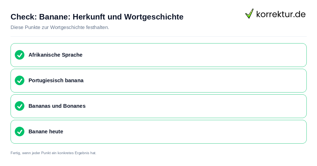 Check: Banane: Herkunft und Wortgeschichte Banane: Herkunft und Wortgeschichte: Prüfliste mit vier Punkten