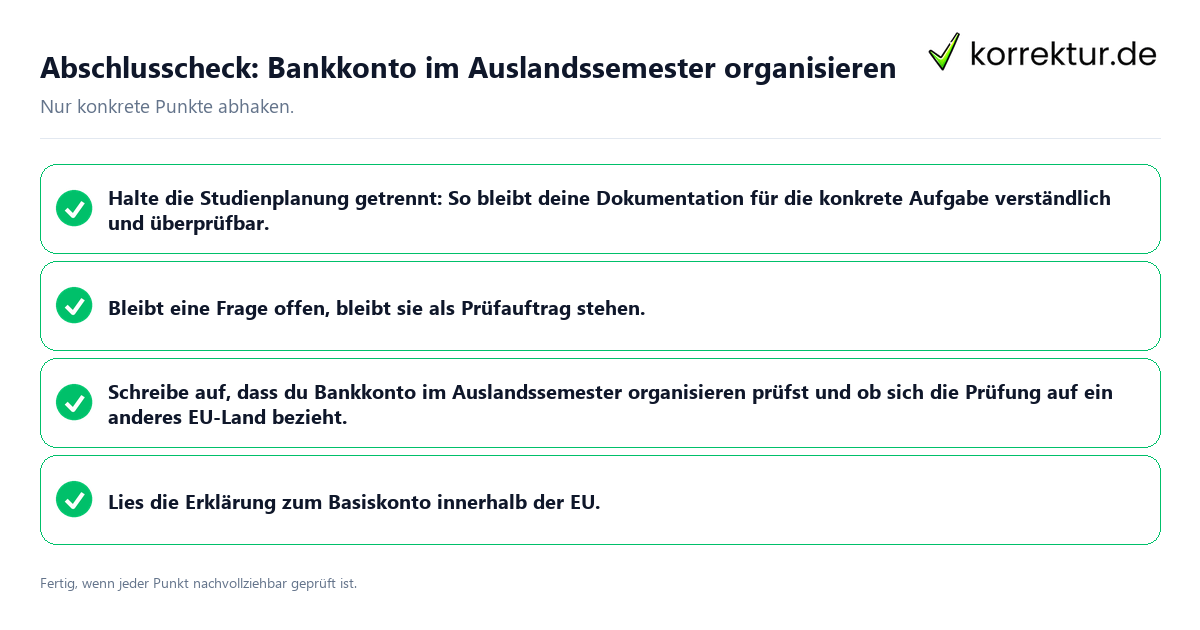 Konkreter Abschlusscheck zu Bankkonto im Auslandssemester organisieren