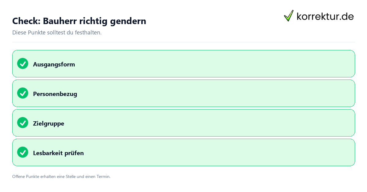Check: Bauherr richtig gendern Bauherr richtig gendern mit Checkliste für Unterlagen und nächste Schritte