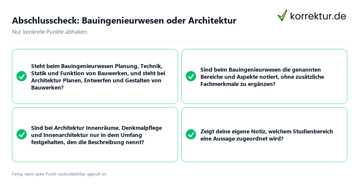 Konkreter Abschlusscheck zu Bauingenieurwesen oder Architektur