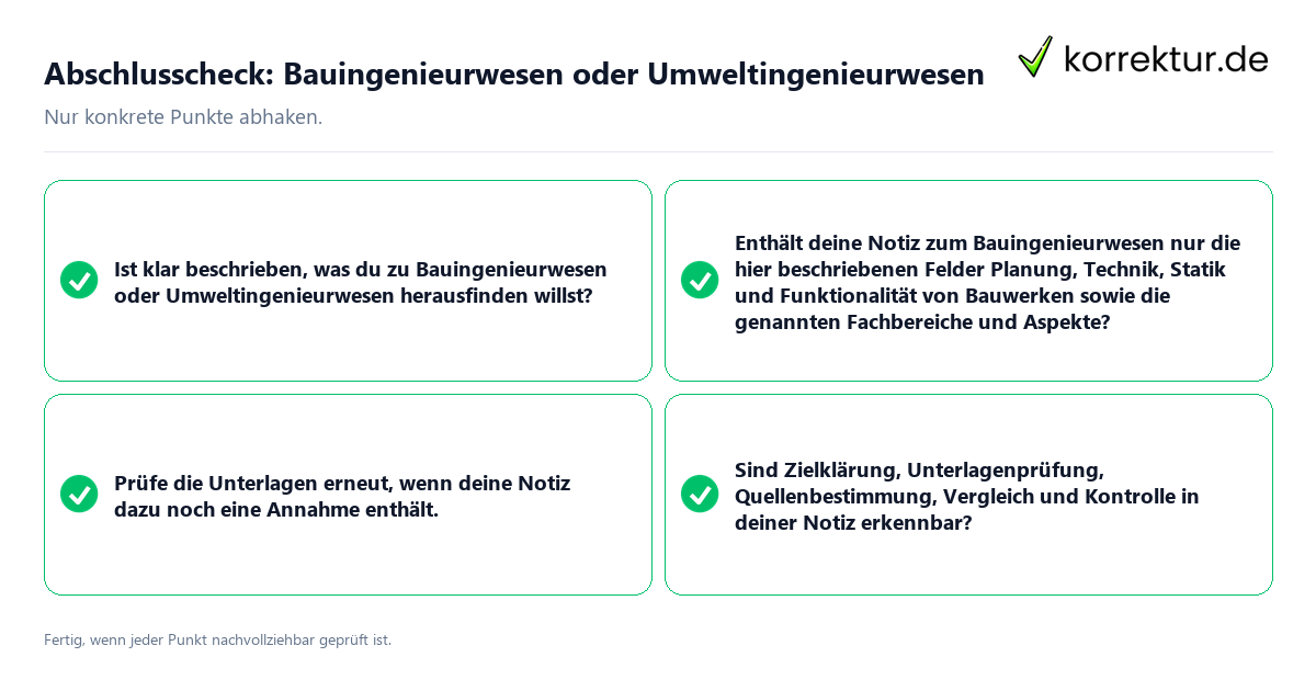 Abschlusscheck: Bauingenieurwesen oder Umweltingenieurwesen Konkreter Abschlusscheck zu Bauingenieurwesen oder Umweltingenieurwesen