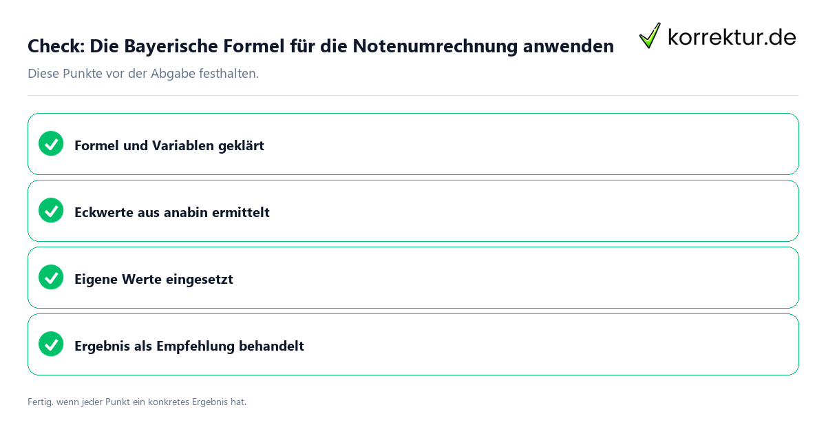Check: Die Bayerische Formel für die Notenumrechnung anwenden Die Bayerische Formel für die Notenumrechnung anwenden: Prüfliste mit vier Punkten