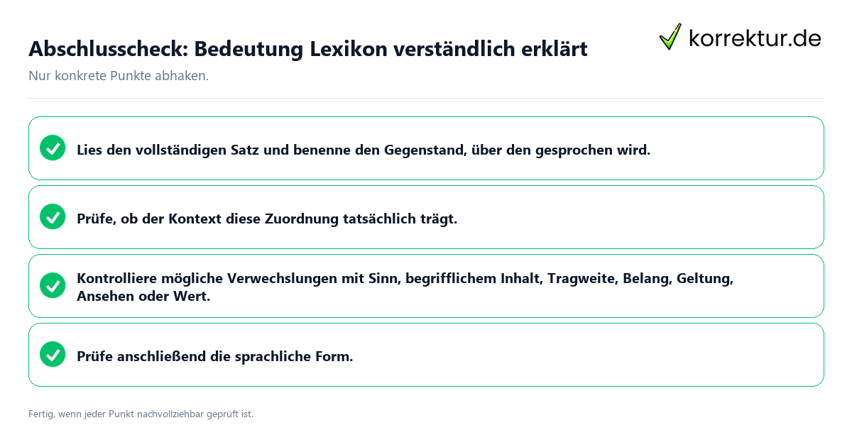 Konkreter Abschlusscheck zu Bedeutung Lexikon verständlich erklärt