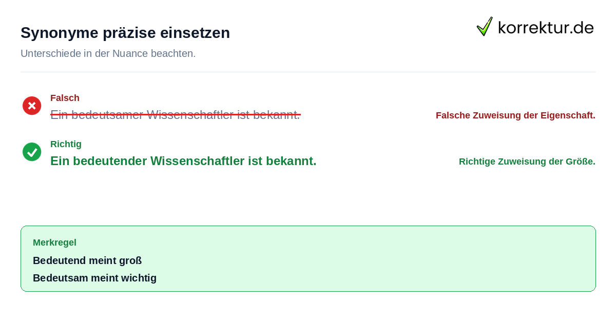 Synonyme präzise einsetzen Rotstift-Korrektur: bedeutender Wissenschaftler statt bedeutsamer