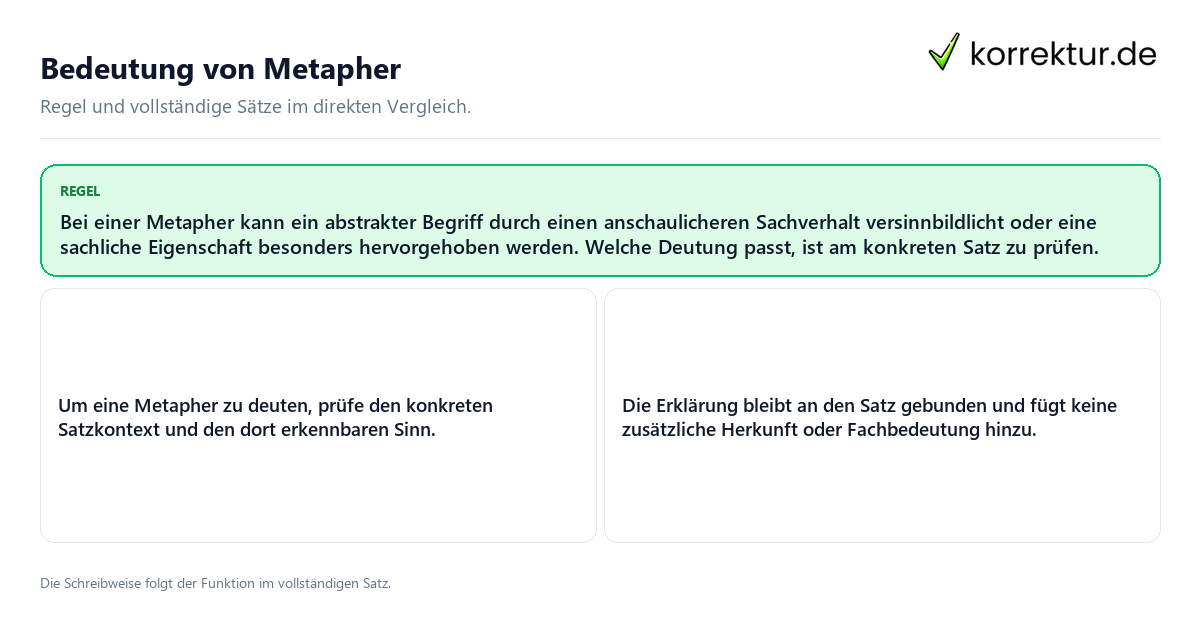 Konkrete Regel und vollständige Beispielsätze zu Bedeutung von Metapher