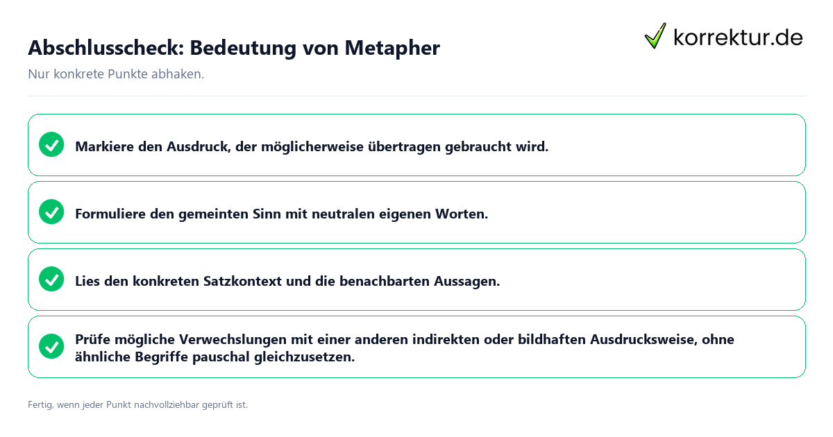 Konkreter Abschlusscheck zu Bedeutung von Metapher