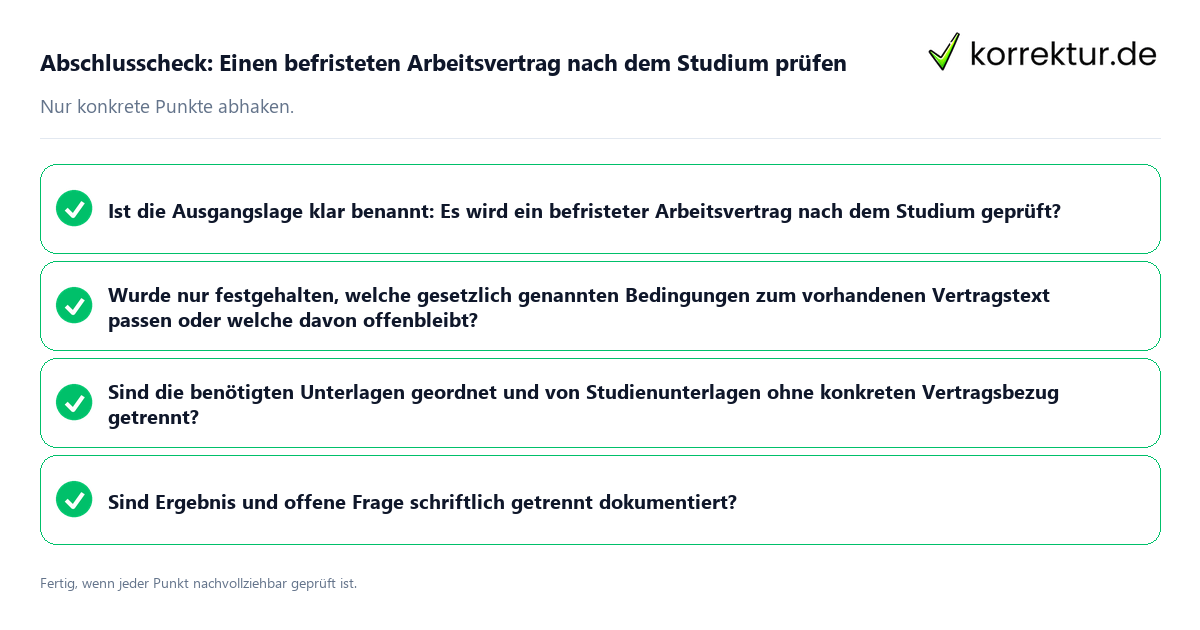 Konkreter Abschlusscheck zu Einen befristeten Arbeitsvertrag nach dem Studium prüfen
