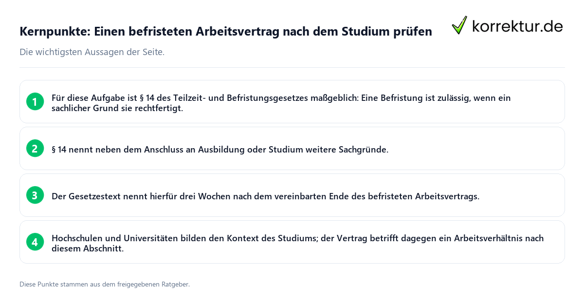 Konkrete Kernpunkte zu Einen befristeten Arbeitsvertrag nach dem Studium prüfen