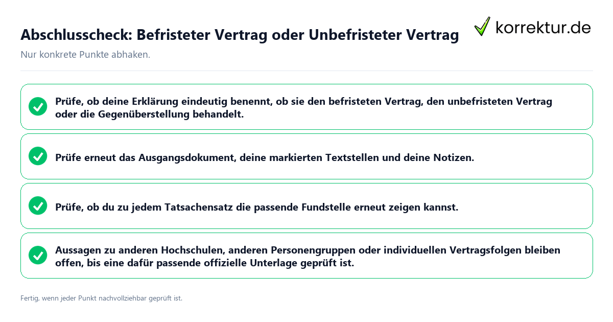 Konkreter Abschlusscheck zu Befristeter Vertrag oder Unbefristeter Vertrag