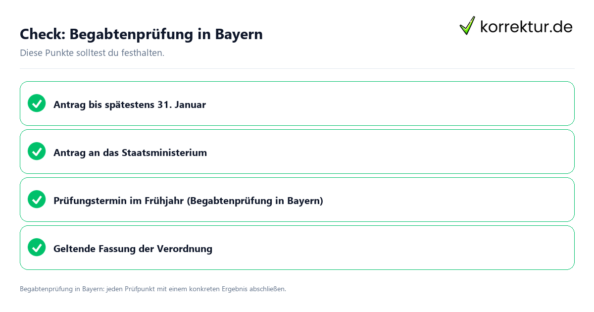 Begabtenprüfung in Bayern mit einer themenspezifischen Checkliste