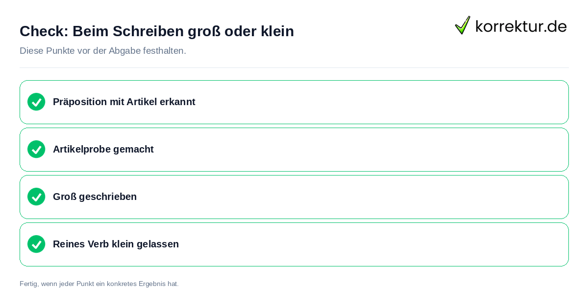 Beim Schreiben groß oder klein: Prüfliste mit vier Punkten