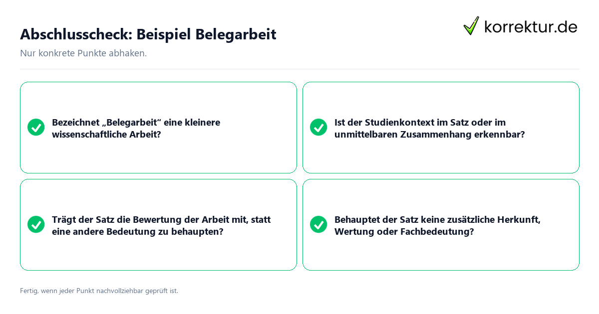 Konkreter Abschlusscheck zu Beispiel Belegarbeit