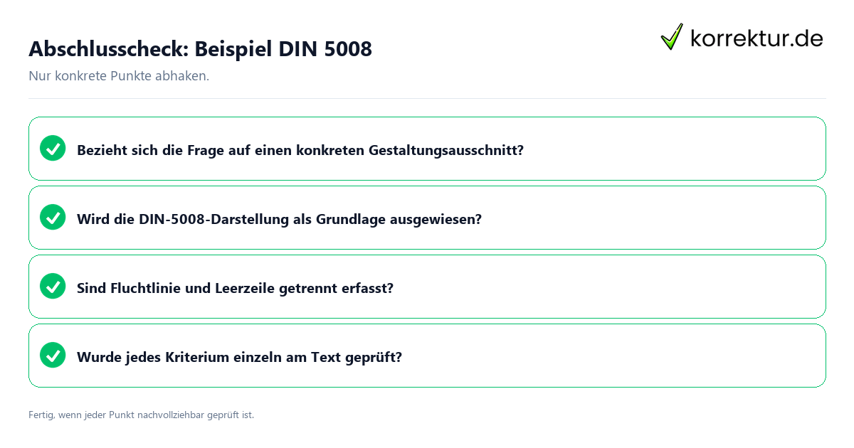 Konkreter Abschlusscheck zu Beispiel DIN 5008