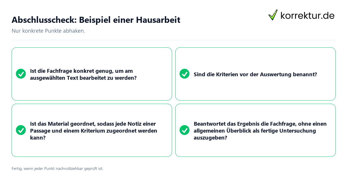 Konkreter Abschlusscheck zu Beispiel einer Hausarbeit