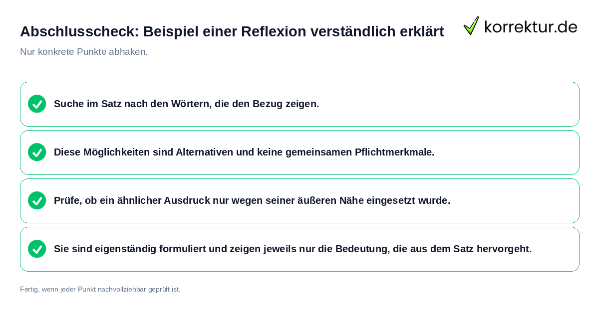 Abschlusscheck: Beispiel einer Reflexion verständlich erklärt Konkreter Abschlusscheck zu Beispiel einer Reflexion verständlich erklärt