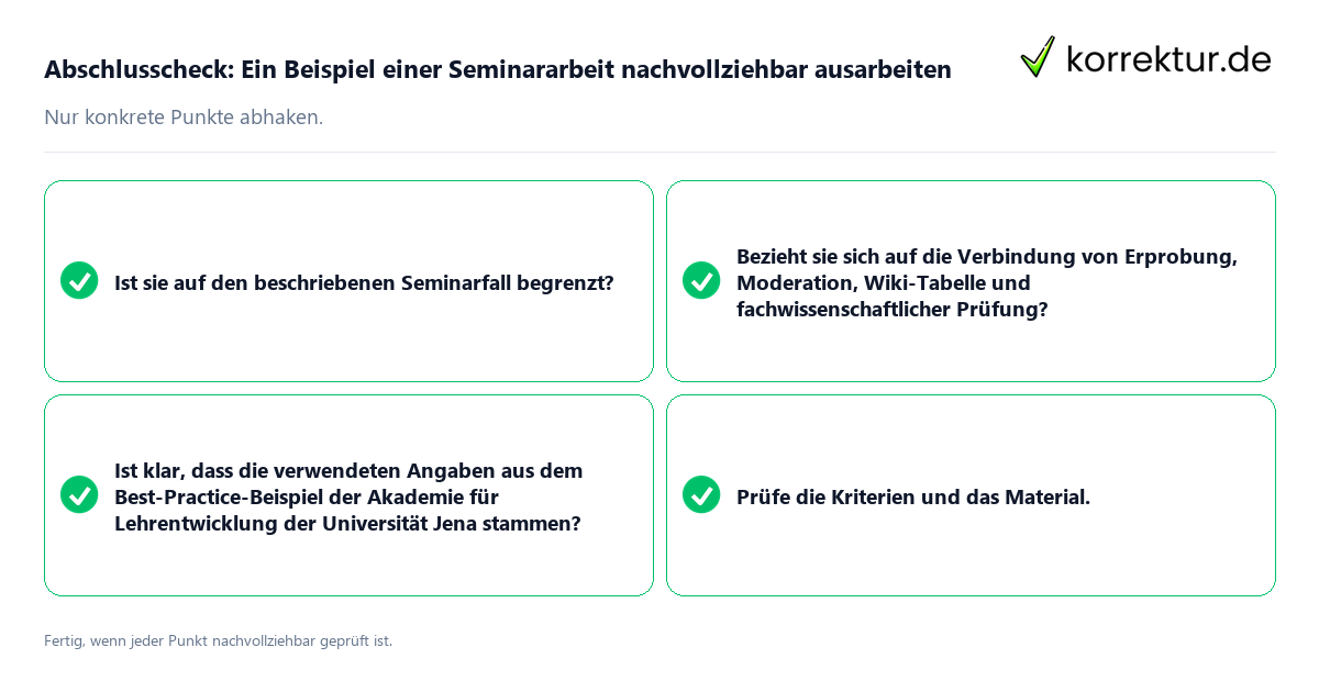 Abschlusscheck: Ein Beispiel einer Seminararbeit nachvollziehbar ausarbeiten Konkreter Abschlusscheck zu Ein Beispiel einer Seminararbeit nachvollziehbar ausarbeiten