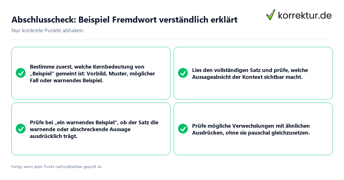 Konkreter Abschlusscheck zu Beispiel Fremdwort verständlich erklärt