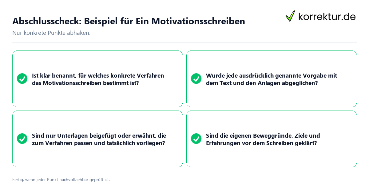 Konkreter Abschlusscheck zu Beispiel für Ein Motivationsschreiben