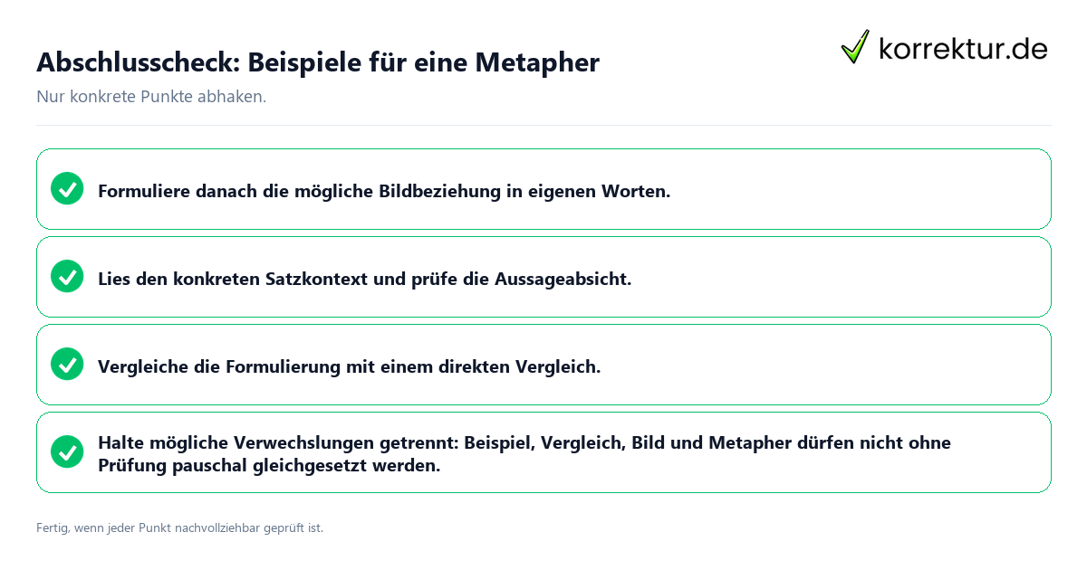 Konkreter Abschlusscheck zu Beispiele für eine Metapher