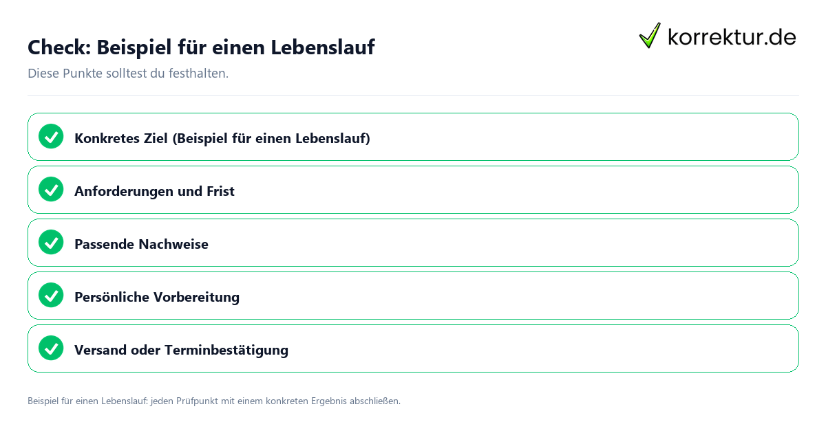 Beispiel für einen Lebenslauf mit einer themenspezifischen Checkliste