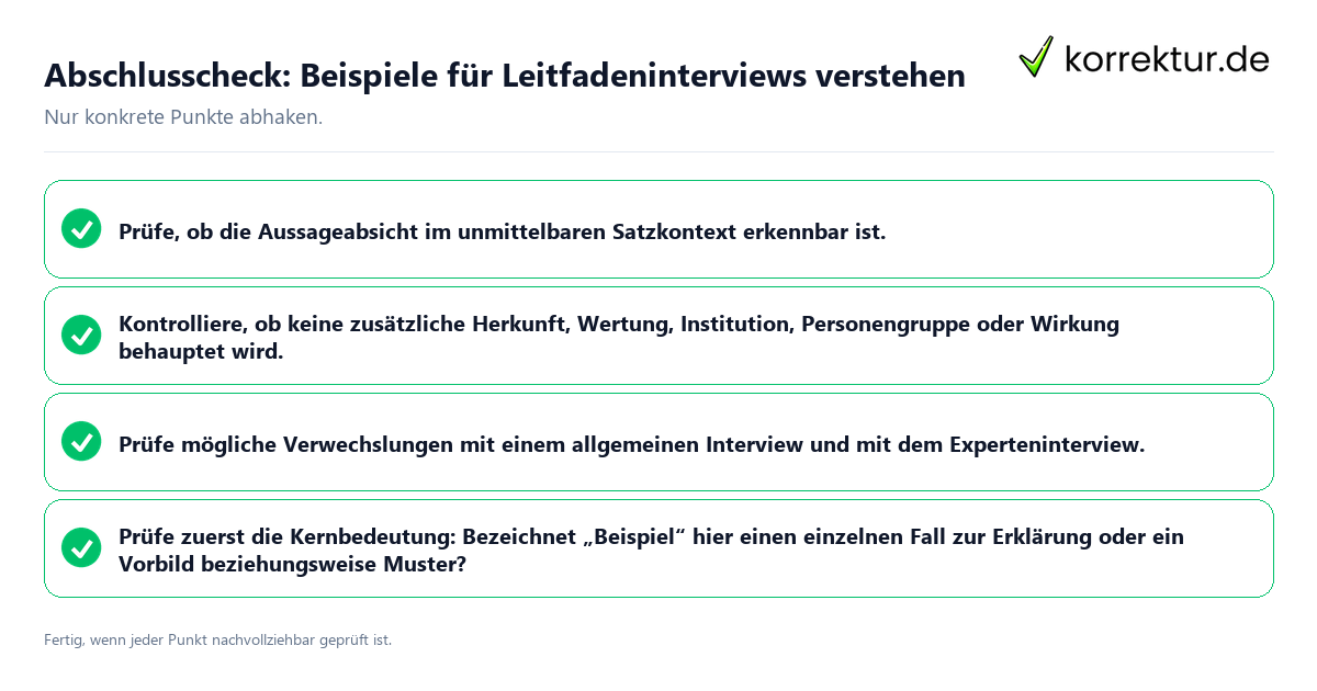 Konkreter Abschlusscheck zu Beispiele für Leitfadeninterviews verstehen