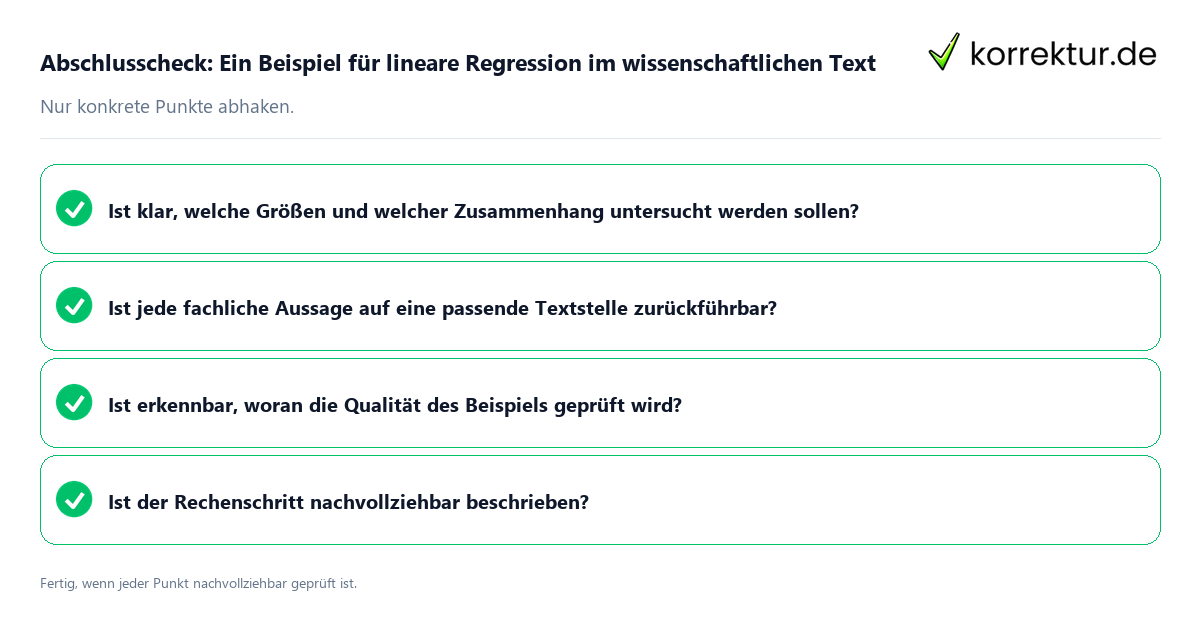 Konkreter Abschlusscheck zu Ein Beispiel für lineare Regression im wissenschaftlichen Text