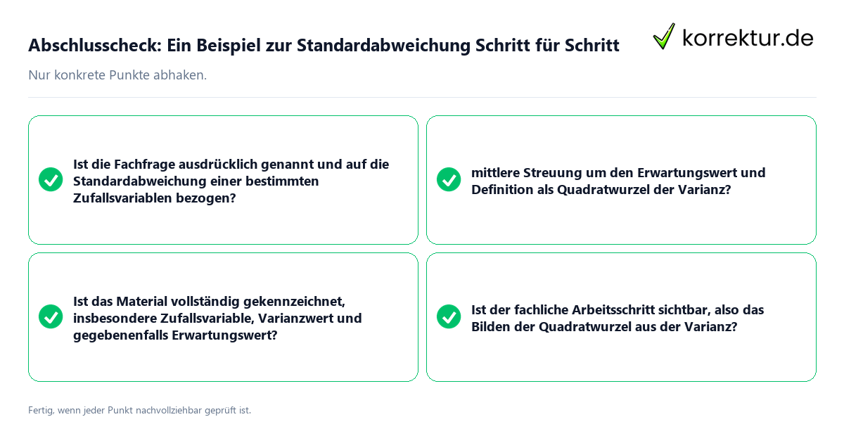 Konkreter Abschlusscheck zu Ein Beispiel zur Standardabweichung Schritt für Schritt