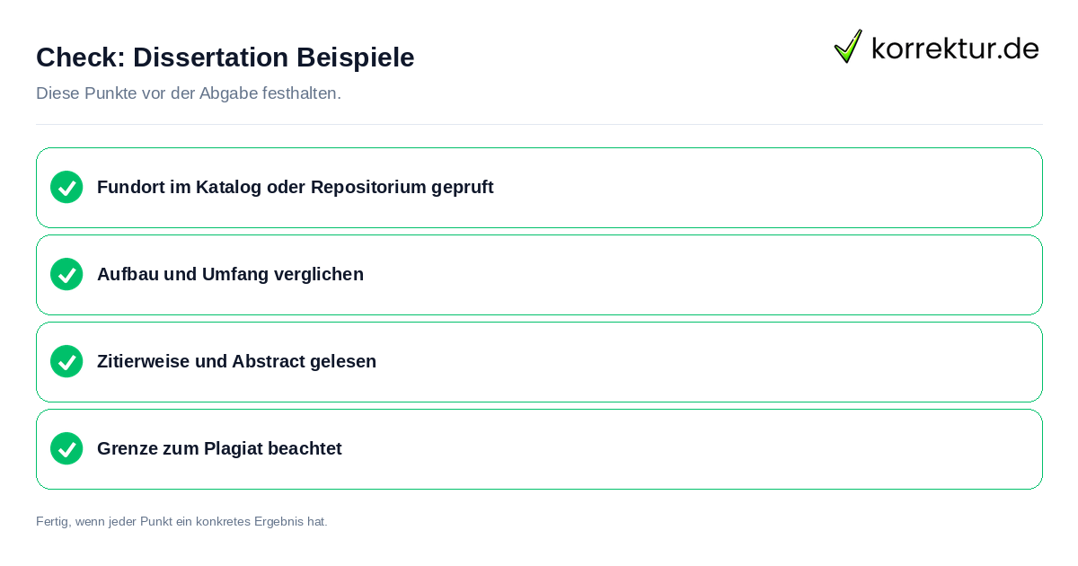 Check: Dissertation Beispiele Dissertation Beispiele: Prüfliste mit vier Punkten