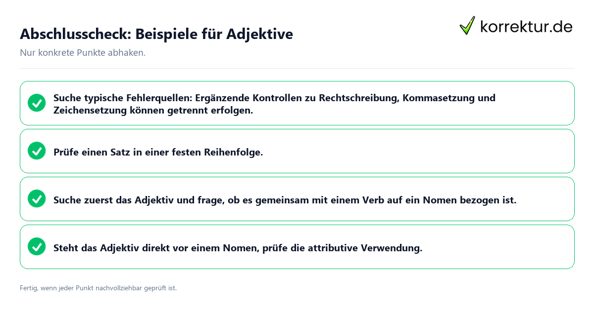 Konkreter Abschlusscheck zu Beispiele für Adjektive
