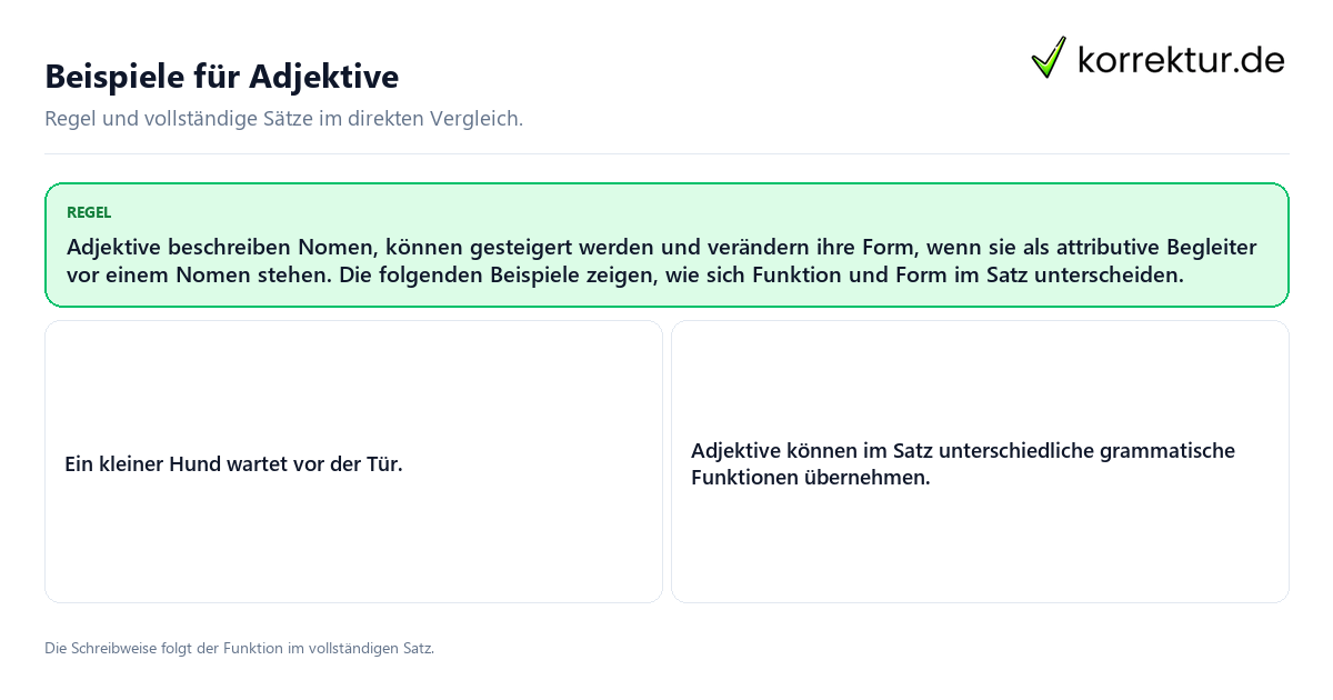 Konkrete Regel und vollständige Beispielsätze zu Beispiele für Adjektive