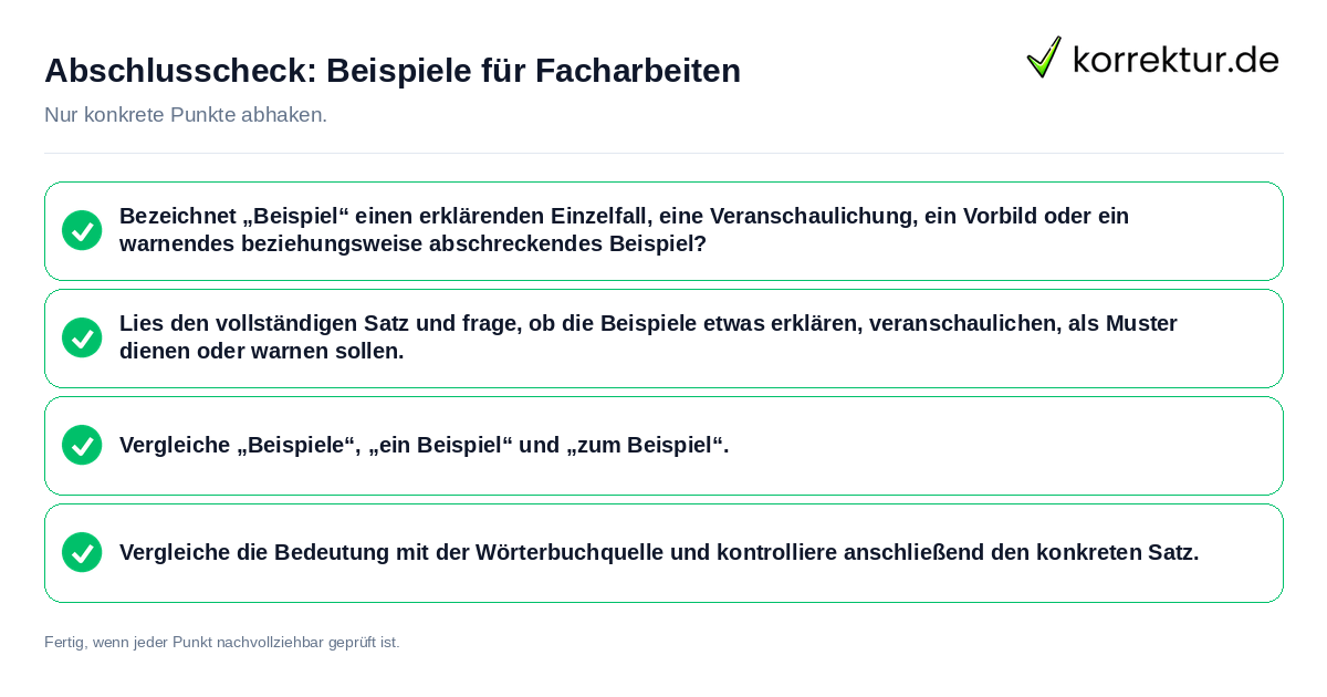 Konkreter Abschlusscheck zu Beispiele für Facharbeiten
