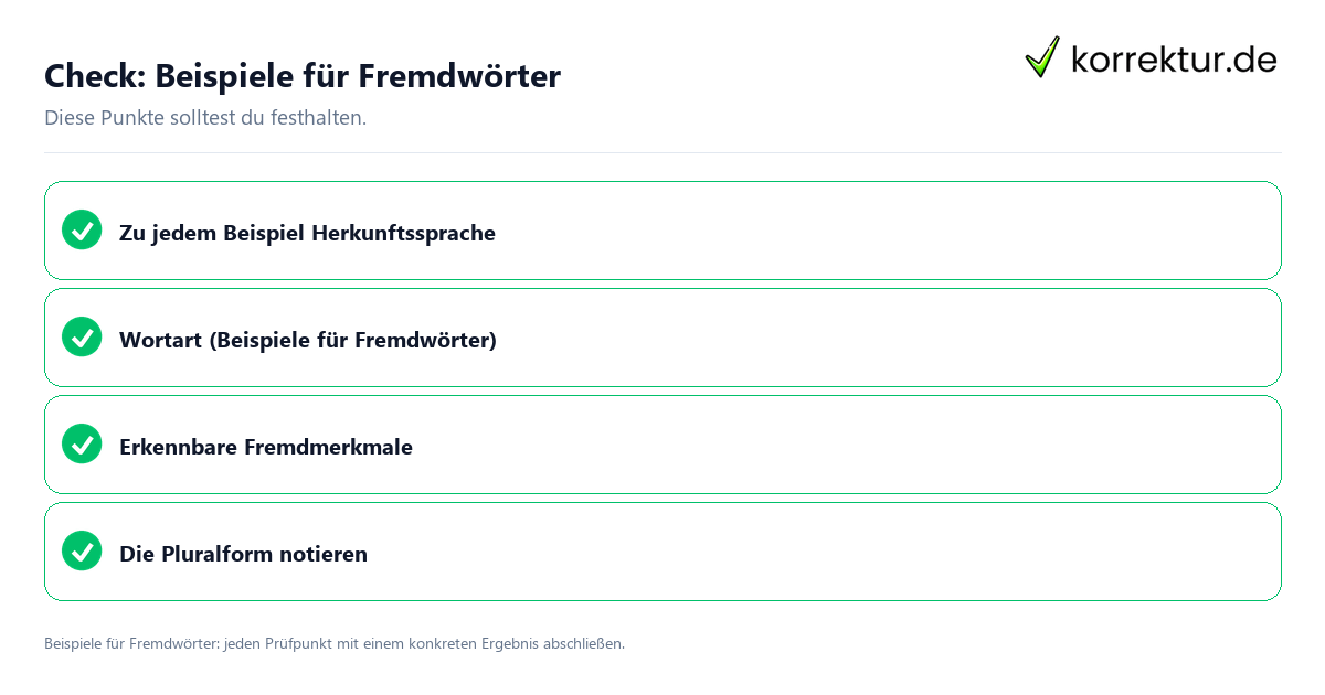 Beispiele für Fremdwörter mit einer themenspezifischen Checkliste