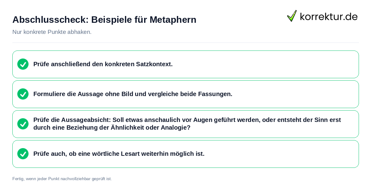Abschlusscheck: Beispiele für Metaphern Konkreter Abschlusscheck zu Beispiele für Metaphern