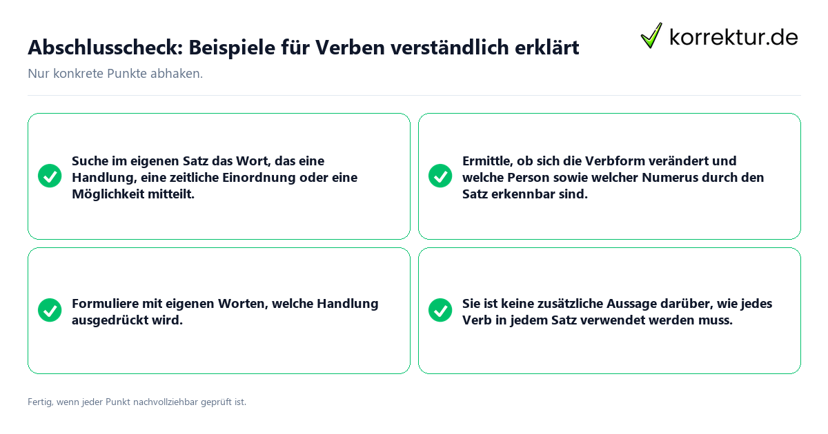 Konkreter Abschlusscheck zu Beispiele für Verben verständlich erklärt