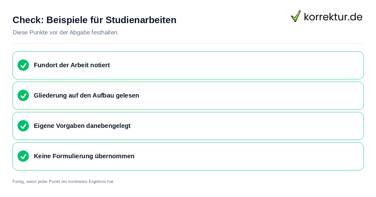 Check: Beispiele für Studienarbeiten Beispiele für Studienarbeiten: Prüfliste mit vier Punkten