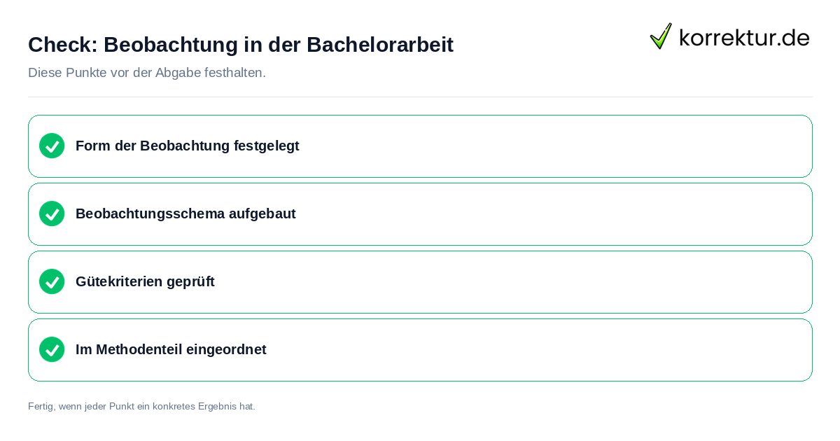 Check: Beobachtung in der Bachelorarbeit Beobachtung in der Bachelorarbeit: Prüfliste mit vier Punkten