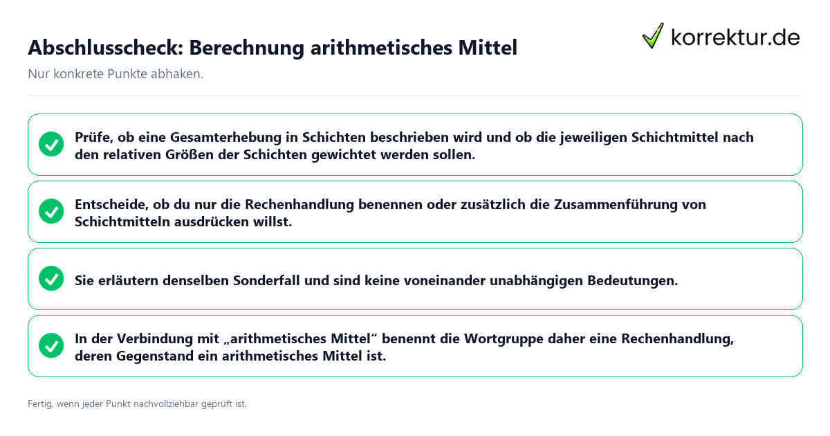Konkreter Abschlusscheck zu Berechnung arithmetisches Mittel