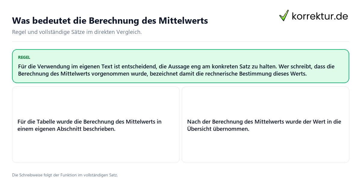 Konkrete Regel und vollständige Beispielsätze zu Was bedeutet die Berechnung des Mittelwerts