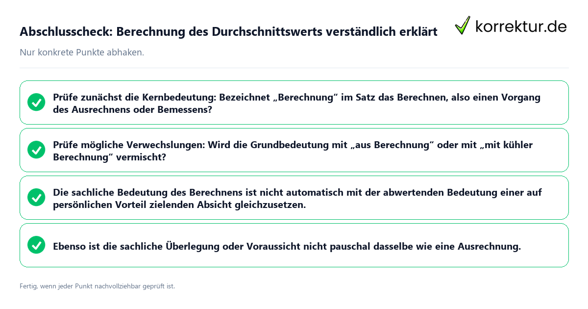 Konkreter Abschlusscheck zu Berechnung des Durchschnittswerts verständlich erklärt