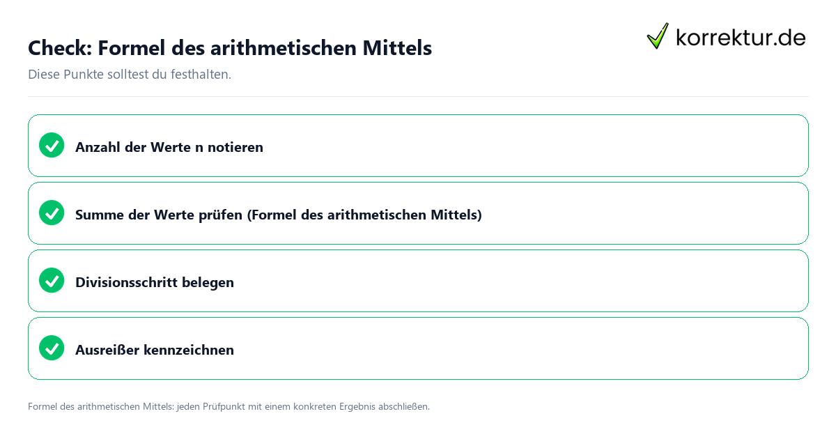 Check: Formel des arithmetischen Mittels Formel des arithmetischen Mittels mit einer themenspezifischen Checkliste