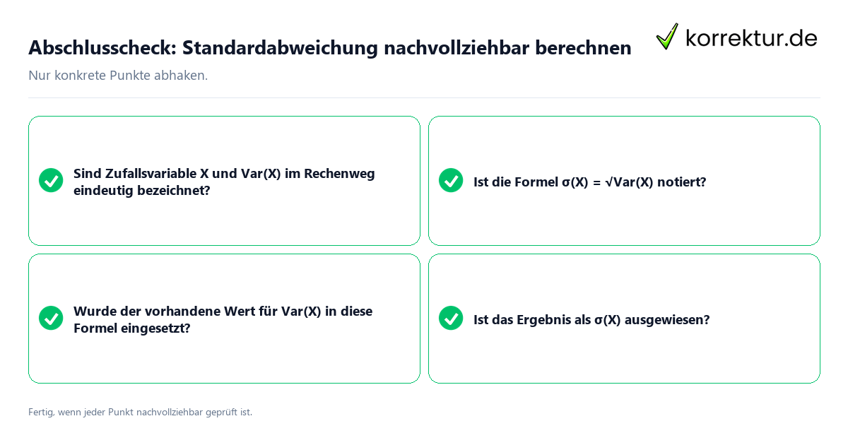 Konkreter Abschlusscheck zu Standardabweichung nachvollziehbar berechnen