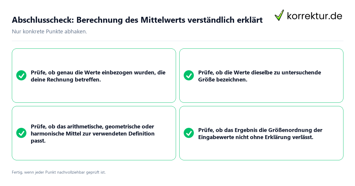 Konkreter Abschlusscheck zu Berechnung des Mittelwerts verständlich erklärt