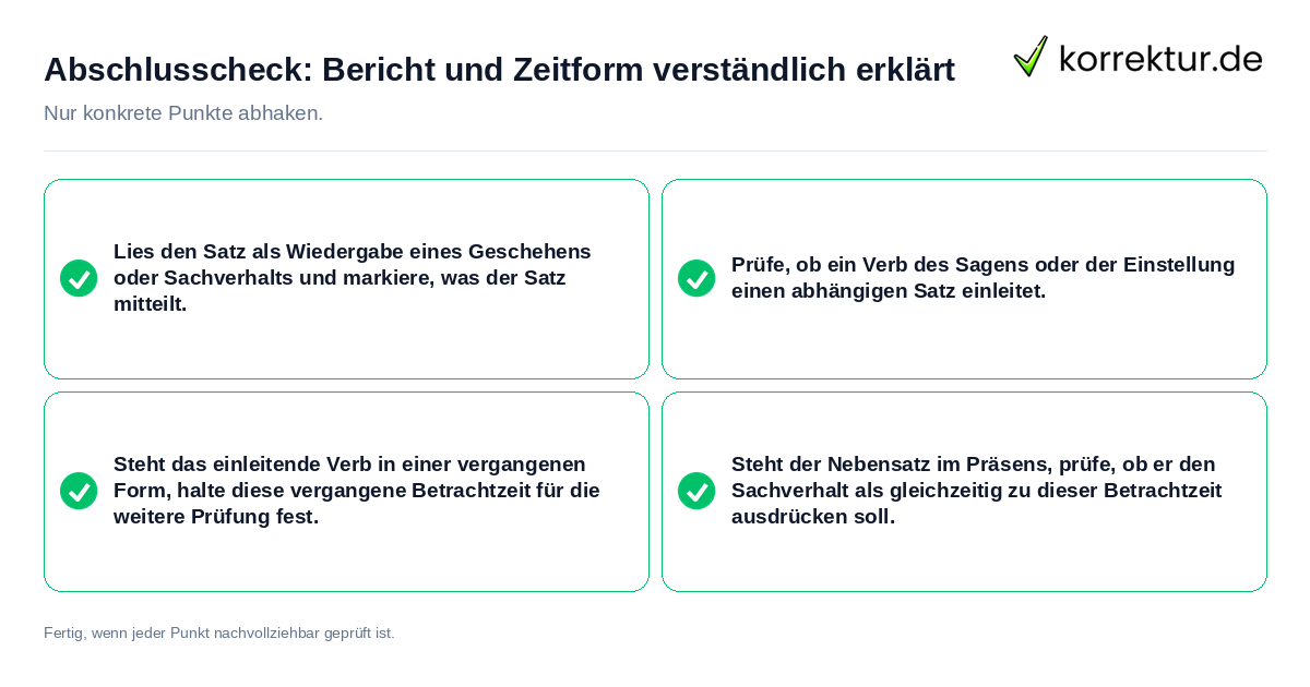 Abschlusscheck: Bericht und Zeitform verständlich erklärt Konkreter Abschlusscheck zu Bericht und Zeitform verständlich erklärt