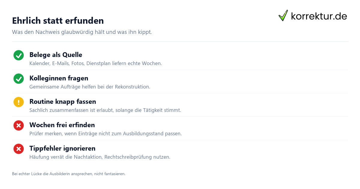 Ehrlich statt erfunden Berichtsheft nachschreiben Checkliste: ehrlich rekonstruieren statt erfinden