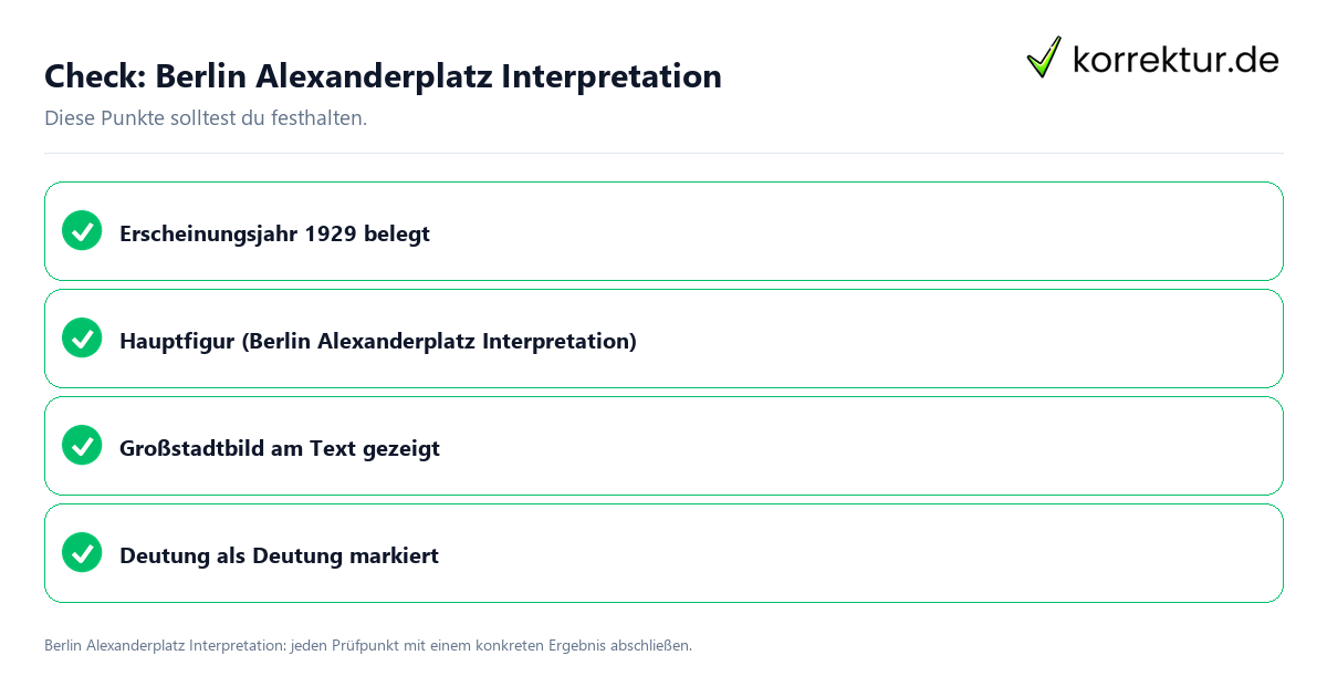 Berlin Alexanderplatz Interpretation mit einer themenspezifischen Checkliste