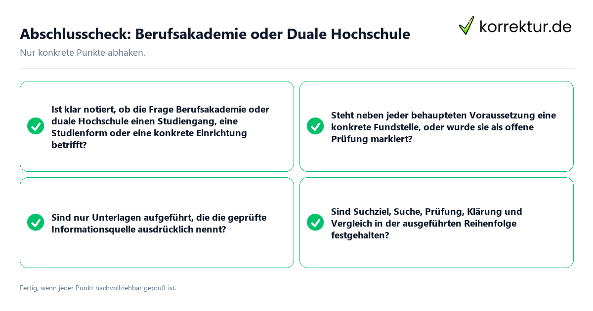 Konkreter Abschlusscheck zu Berufsakademie oder Duale Hochschule
